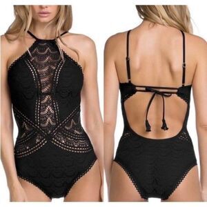 BECCA Color Play Crochet High Neck One-piece Bathingsuit Women's Size Medium